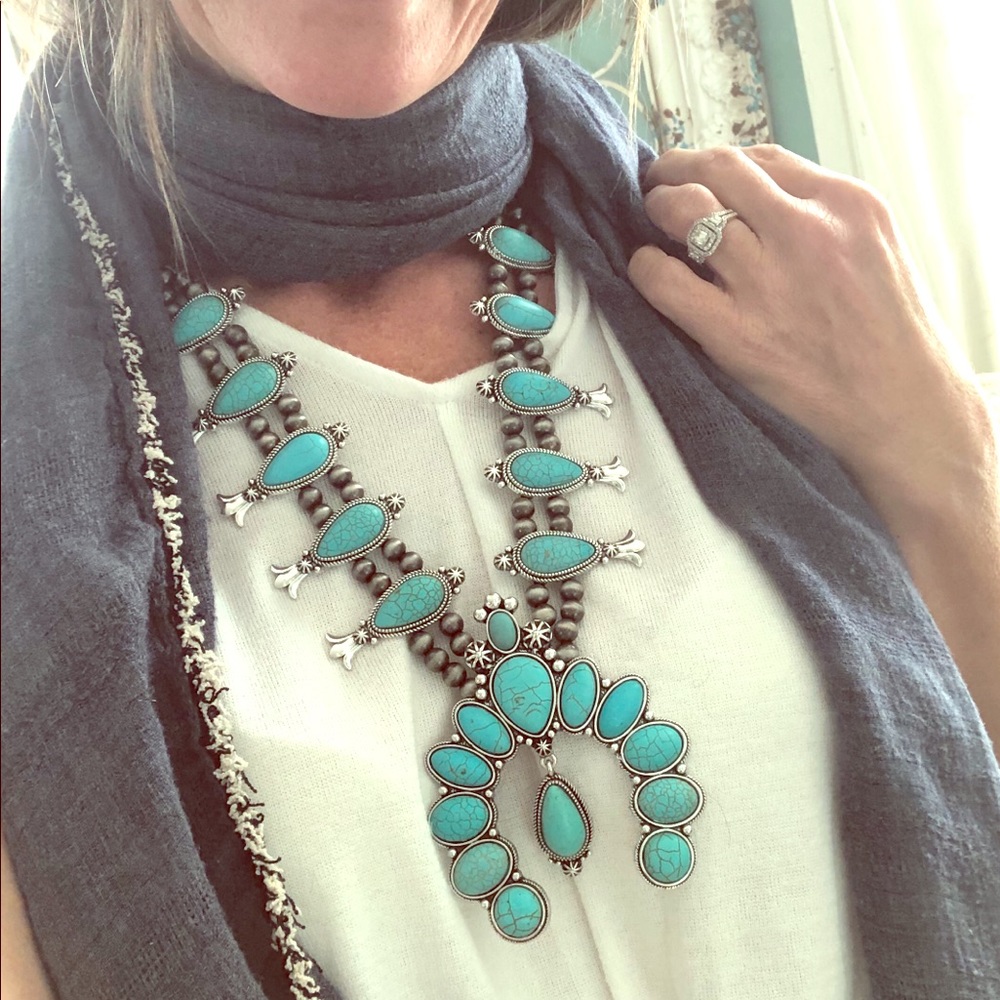 Statement Turquoise Squash Blossom Necklace Set